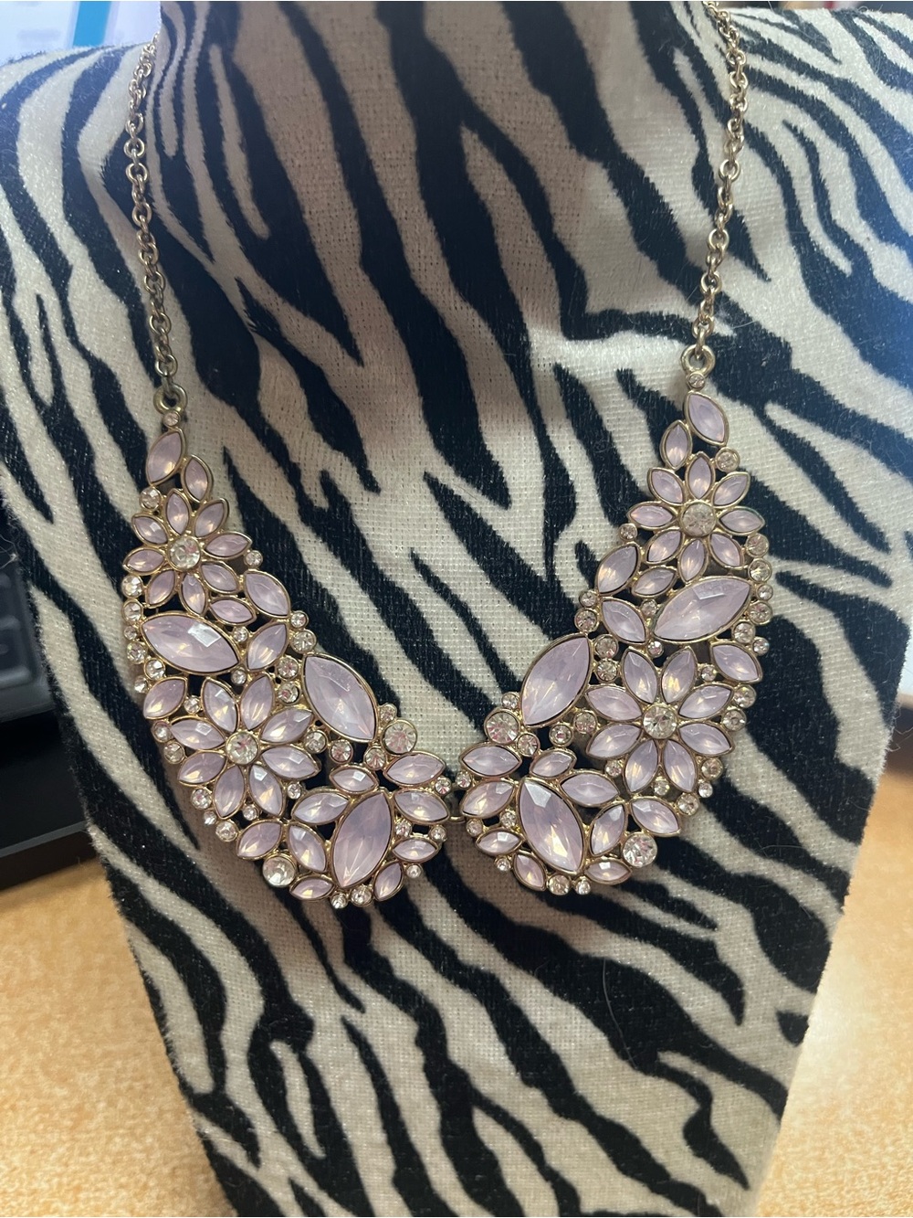 Park Lane Statement Floral Bib Necklace - Lavender Crystal Accents